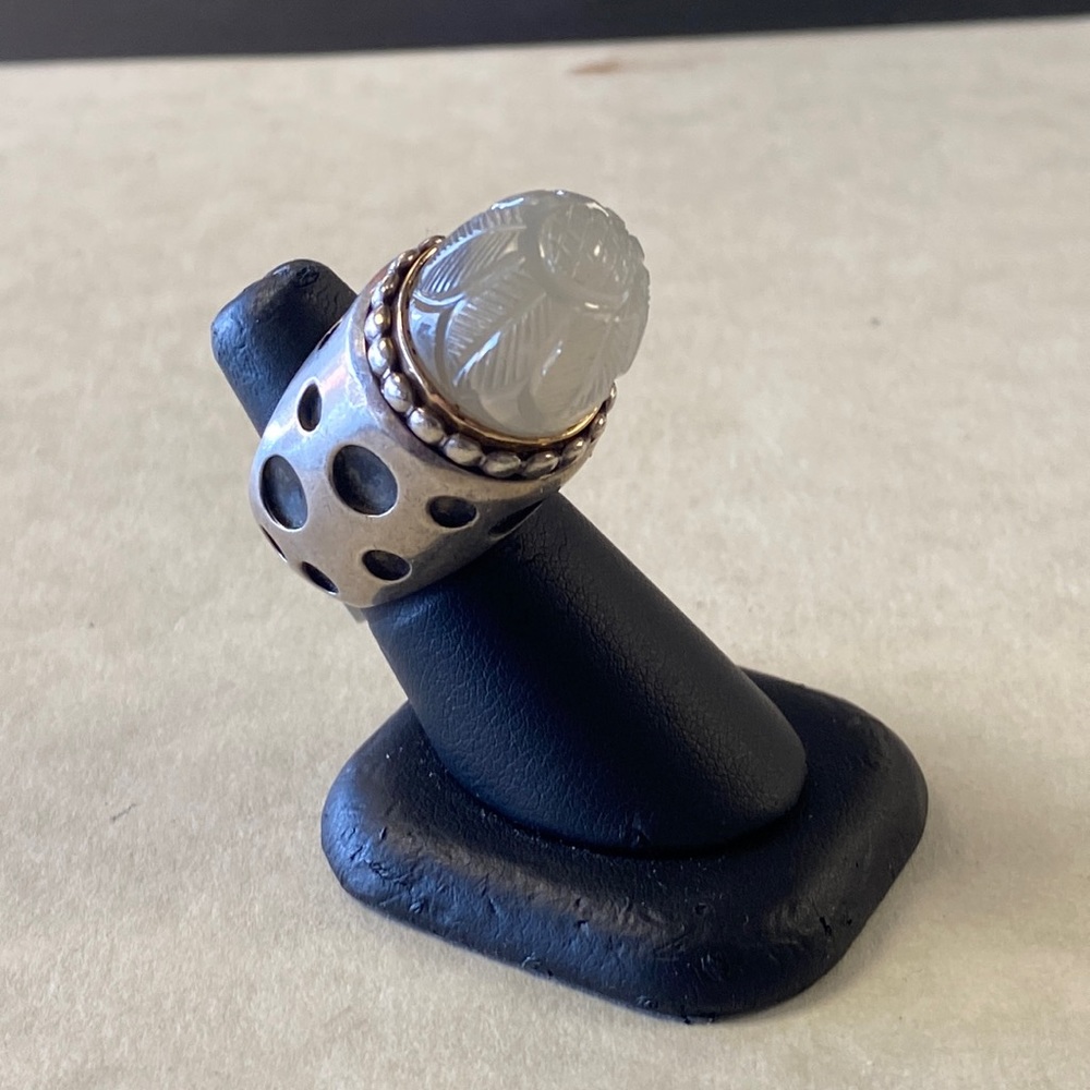 Diane Malouf sterling silver 925 14k gold carved moonstone ring size 5.0